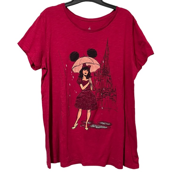 Disney Parks Lady with Mickey Umbrella Rain Castle Tee - Picture 1 of 10